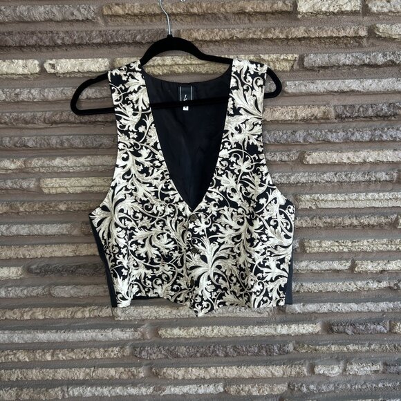 Men's Vintage Black and Gold Scroll Formal Vest Size Medium - Picture 4 of 9